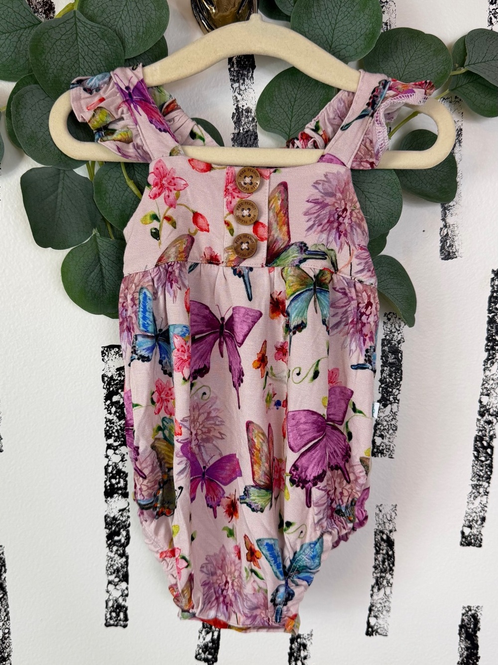 Posh Peanut Purple Butterfly Floral Bamboo Bubble Romper Size 0-3 Months